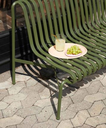 Palissade Dining Bench without armrest olive Ellipse Tray beige Glass L 356x430 1
